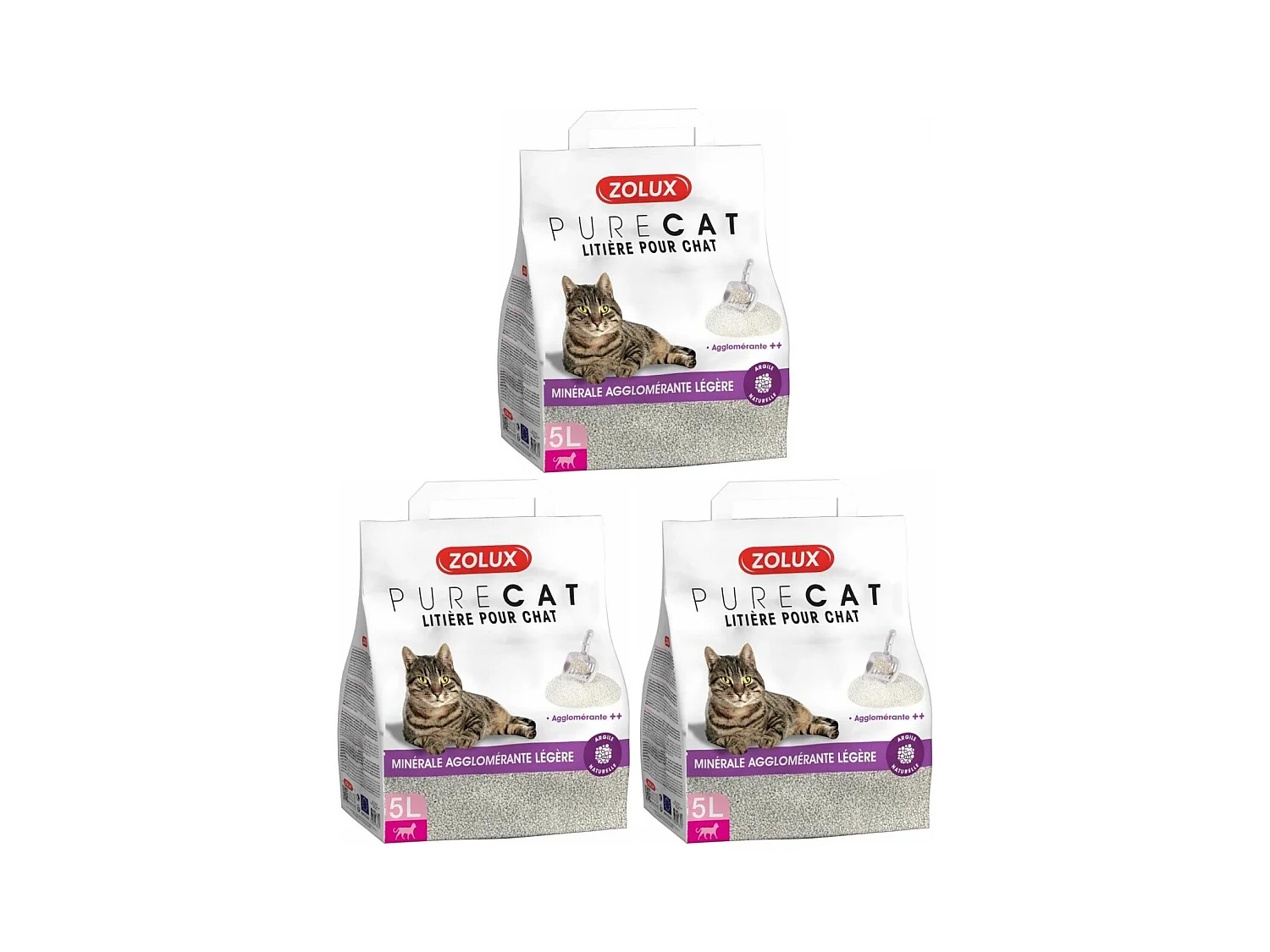 Litière minérale agglomérée légère 5L (Lot de 3)