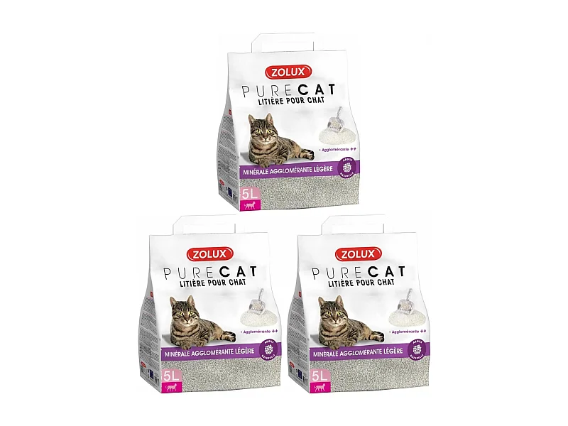 Litière minérale agglomérée légère 5L (Lot de 3)