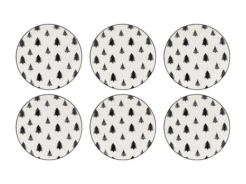 Vaisselle sapin en porcelaine noires et blanches (lot de 6) Assiette Ø19