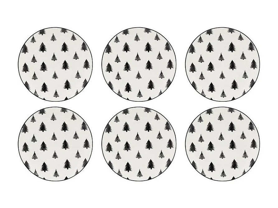 Vaisselle sapin en porcelaine noires et blanches (lot de 6) Assiette Ø19