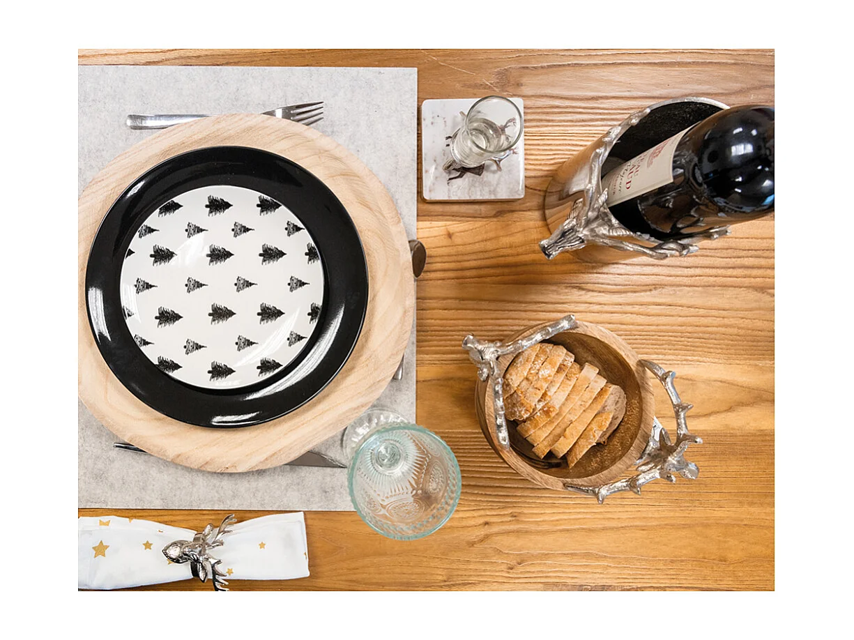 Vaisselle sapin en porcelaine noires et blanches (lot de 6) Assiette Ø19