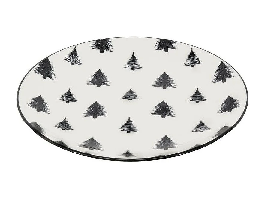 Vaisselle sapin en porcelaine noires et blanches (lot de 6) Assiette Ø19
