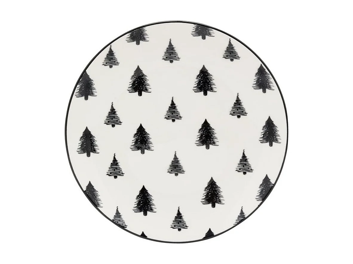 Vaisselle sapin en porcelaine noires et blanches (lot de 6) Assiette Ø19