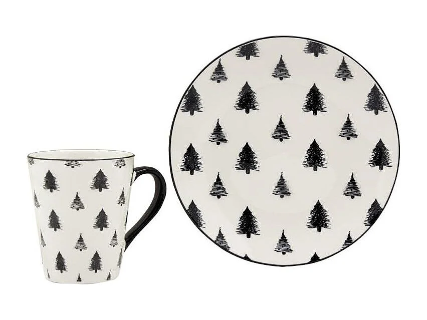 Vaisselle sapin en porcelaine noires et blanches (lot de 6) Assiette Ø19