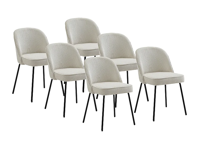 Stuhl 6er-Set - Cord & schwarzes Metall - Cremefarben - ALPALI