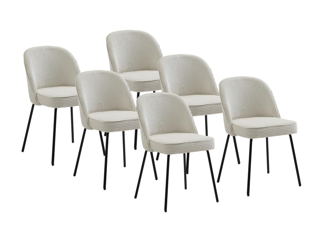 Lot de 6 chaises en velours côtelé et métal noir - Crème - ALPALI