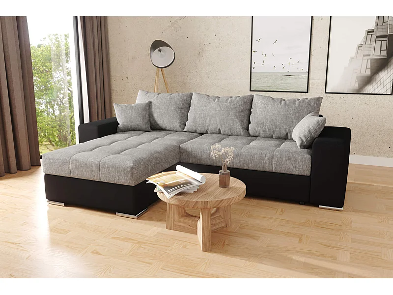 hoekbank josua L met bed en opbergruimte - zwart + grijs