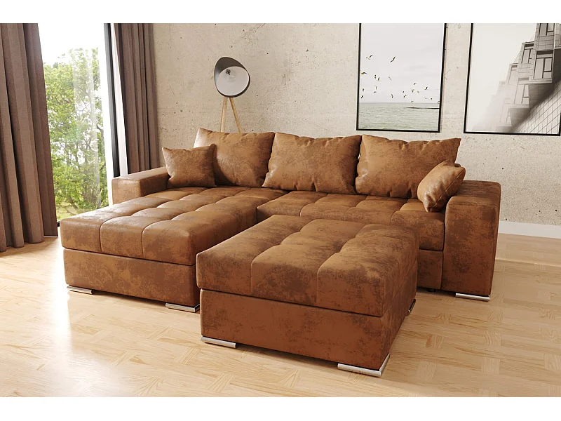 hoekbank josua L +poef - vintage bruin