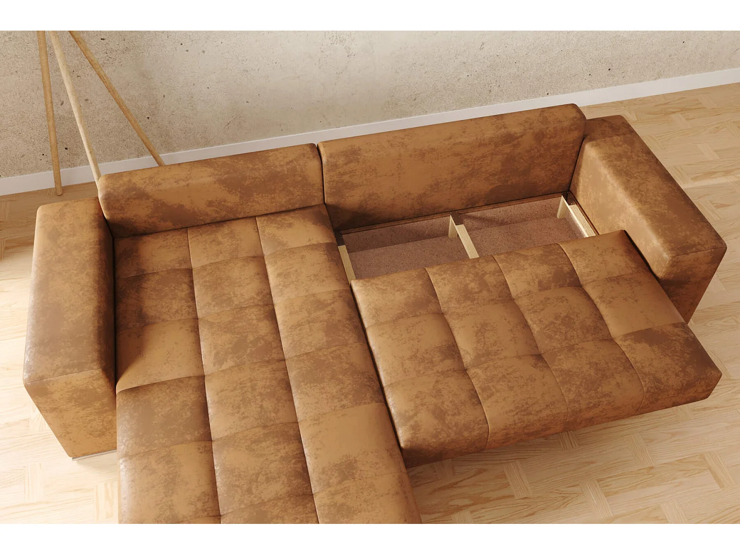 hoekbank josua L +poef - vintage bruin