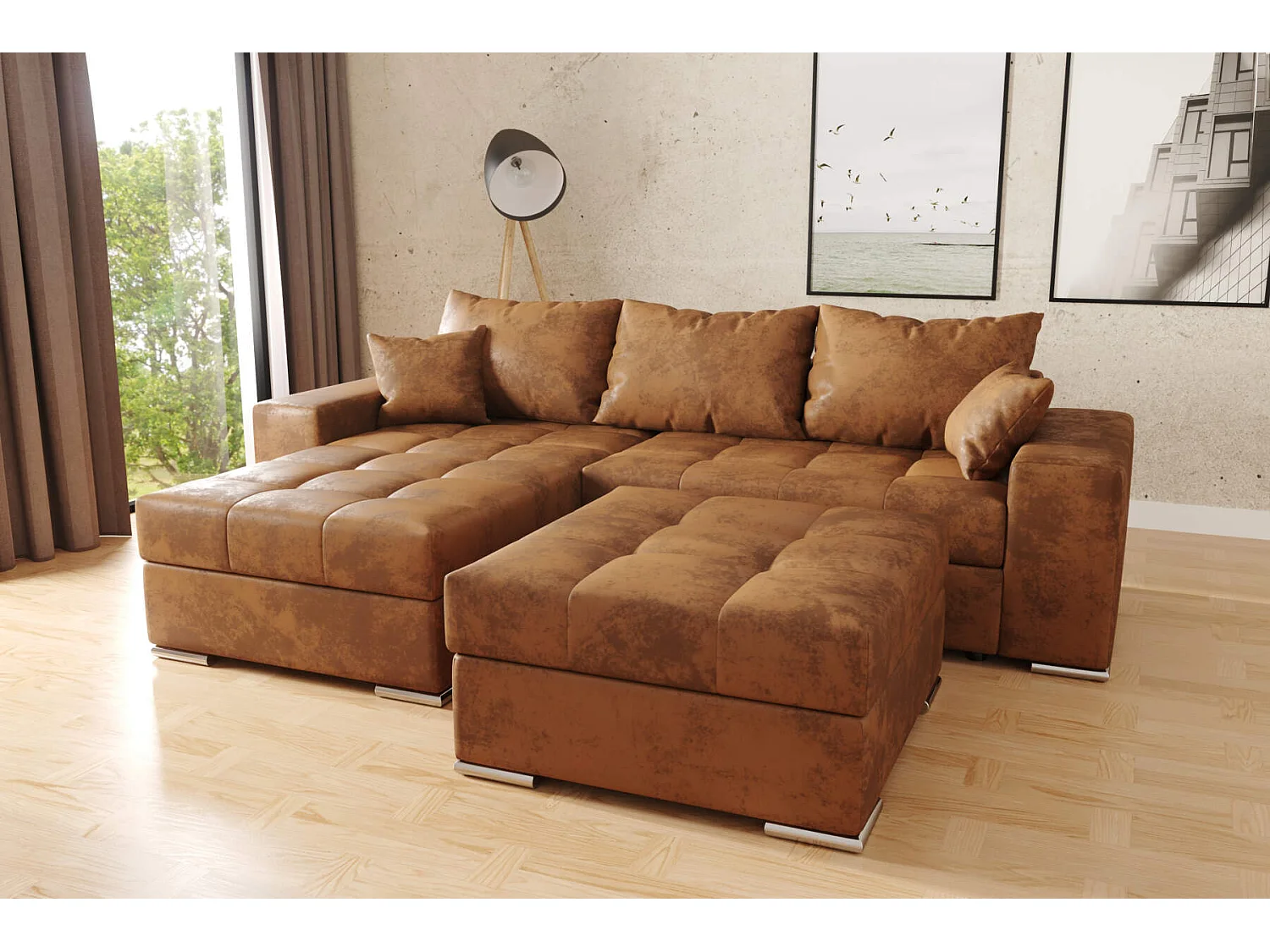 canapé d'angle josua L + pouf - marron vintage