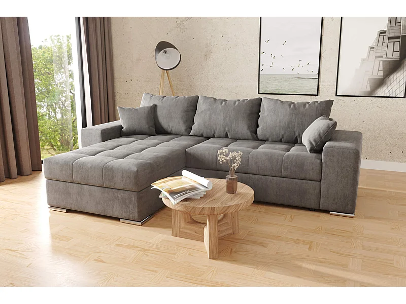 canapé d'angle josua L avec lit et rangements - tissu texturé velours