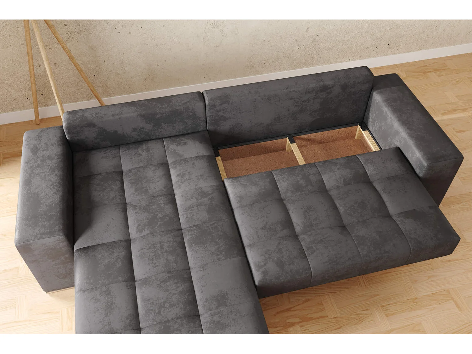 canapé d'angle josua L + pouf - noir vintage