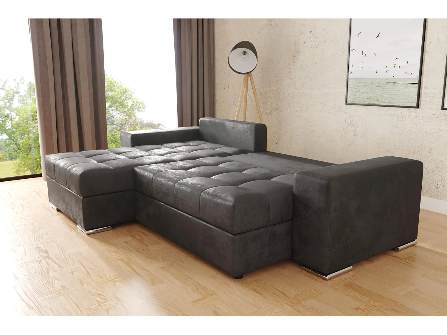 canapé d'angle josua L + pouf - noir vintage