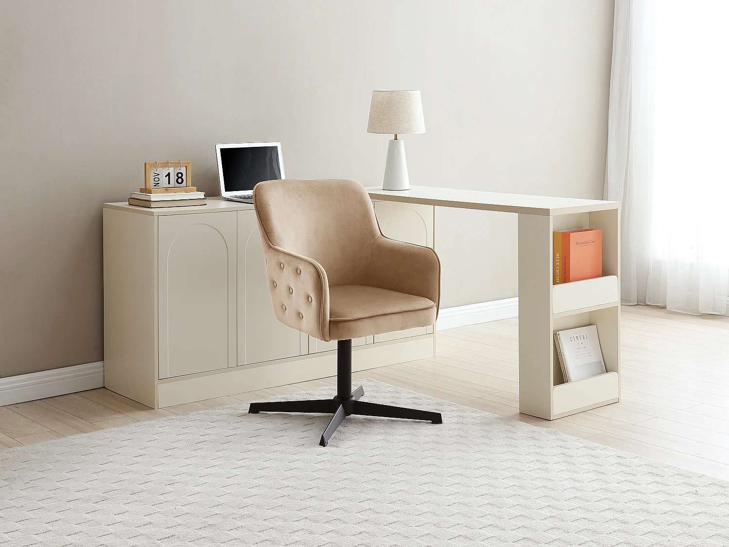 Chaise de bureau - Velours - Beige et noir - CAPULI de Pascal Morabito