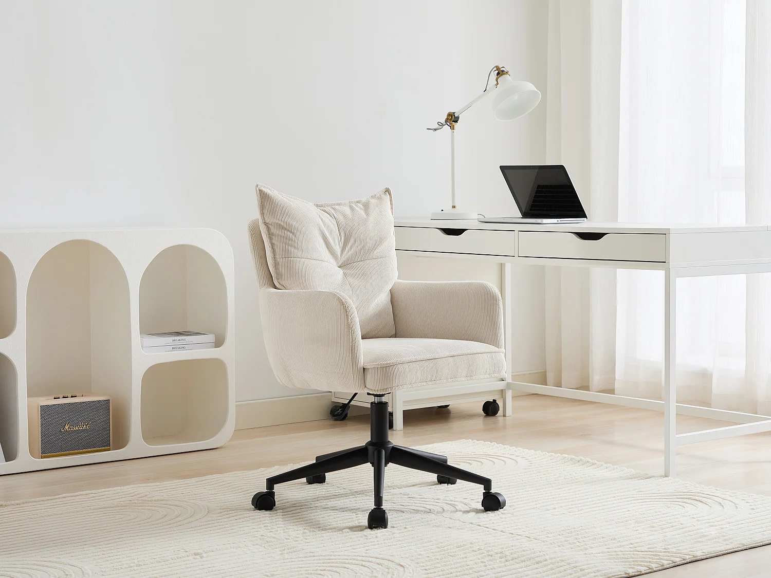 Chaise de bureau - Velours côtelé - Crème et noir - Hauteur réglable - BATARU de Pascal Morabito