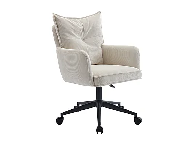 Chaise de bureau - Velours côtelé - Crème et noir - Hauteur réglable - BATARU