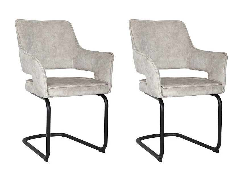 Lot de 2 chaises en velours écru pied luge en métal noir - RIO