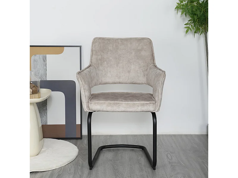 Lot de 2 chaises en velours écru pied luge en métal noir - RIO