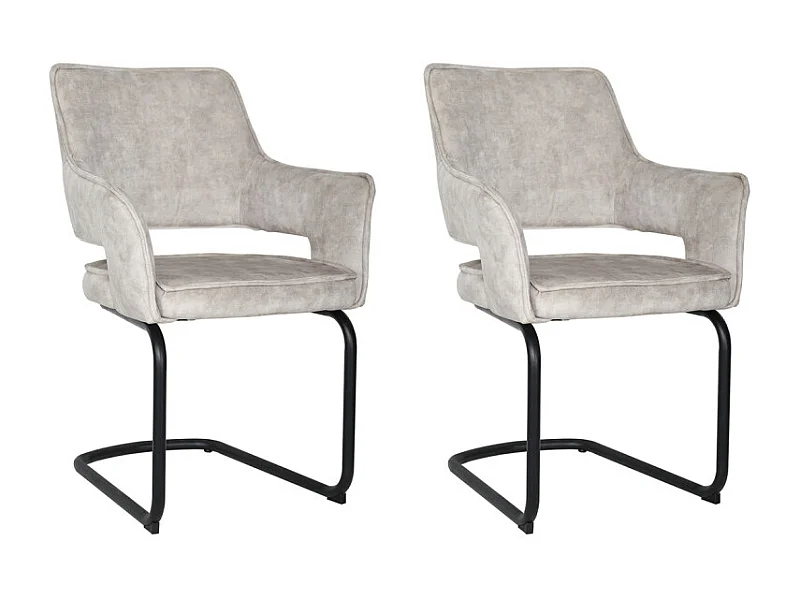 Lot de 2 chaises en velours écru pied luge en métal noir - RIO