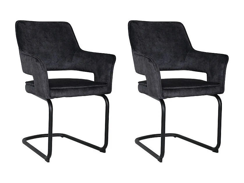 Lot de 2 chaises en velours gris anthracite pied luge métal noir - RIO