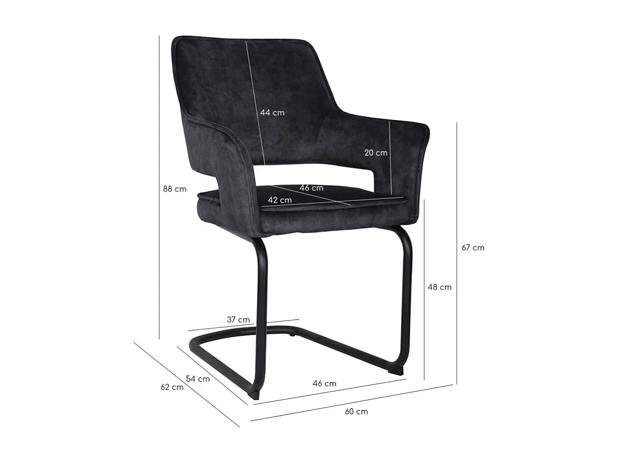 Lot de 2 chaises en velours gris anthracite pied luge métal noir - RIO