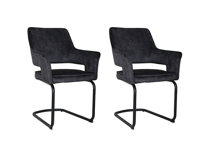 Lot de 2 chaises en velours gris anthracite pied luge métal noir - RIO