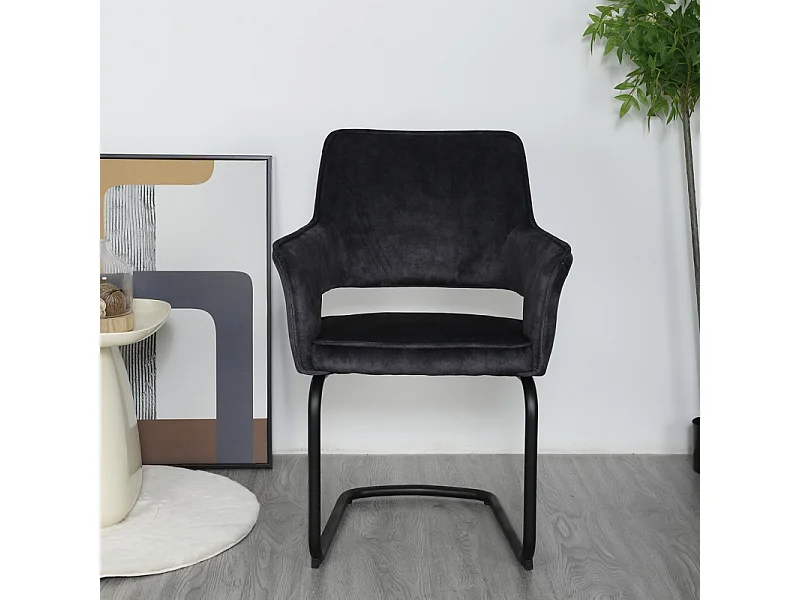 Lot de 2 chaises en velours gris anthracite pied luge métal noir - RIO