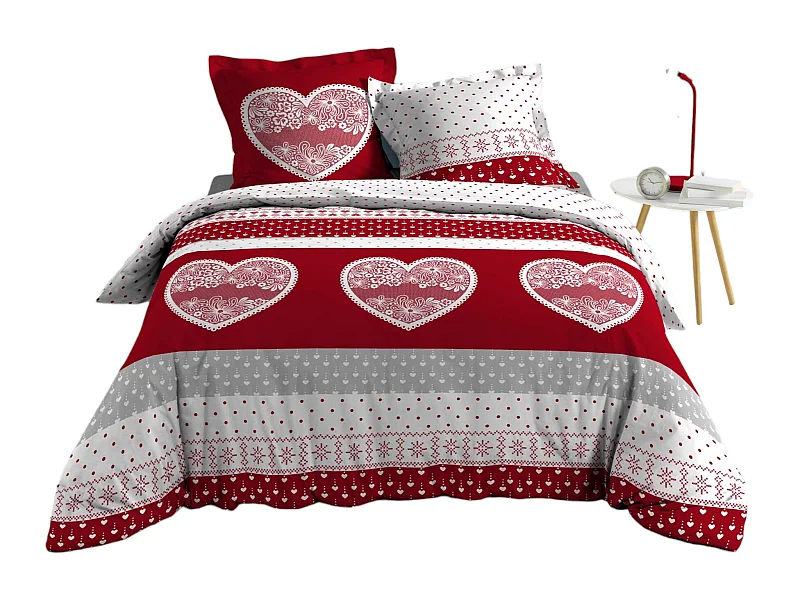 Housse couette + taies 220 x 240 cm Passionement coeur