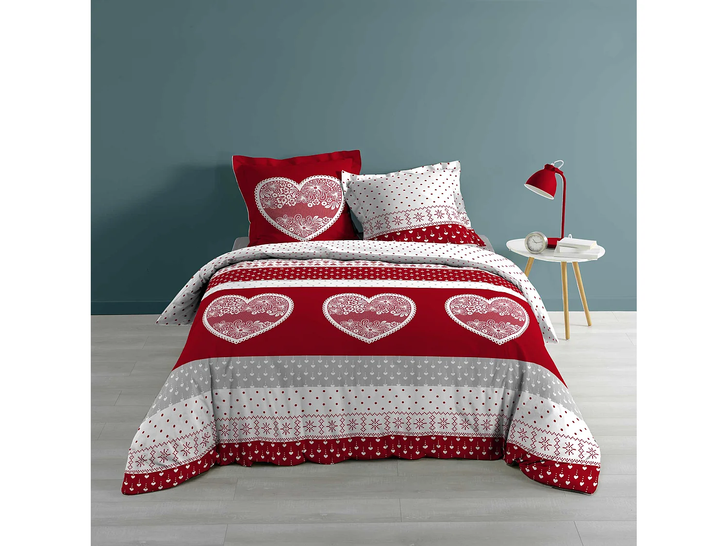 Housse couette + taies 220 x 240 cm Passionement coeur