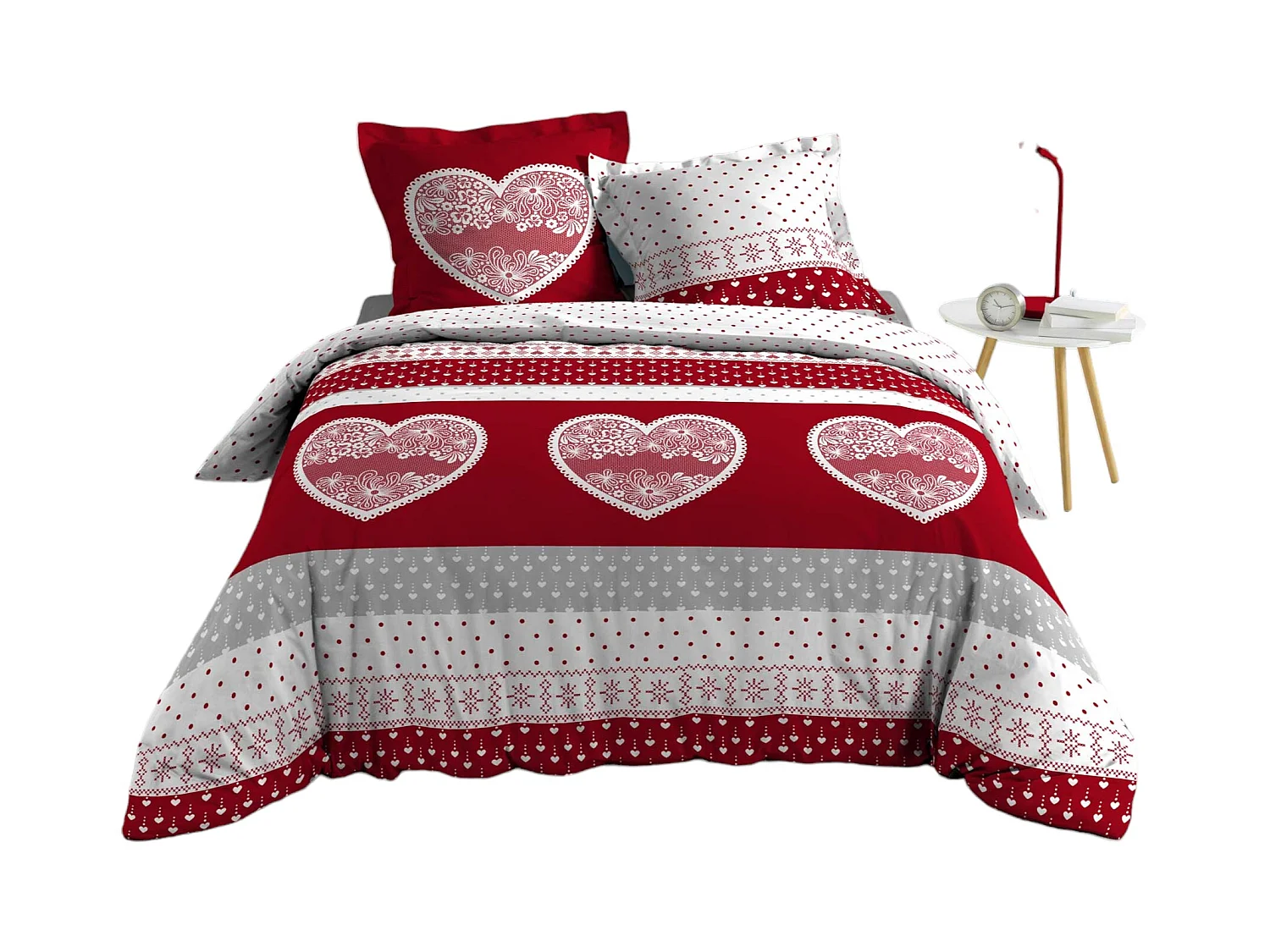 Housse couette + taies 220 x 240 cm Passionement coeur