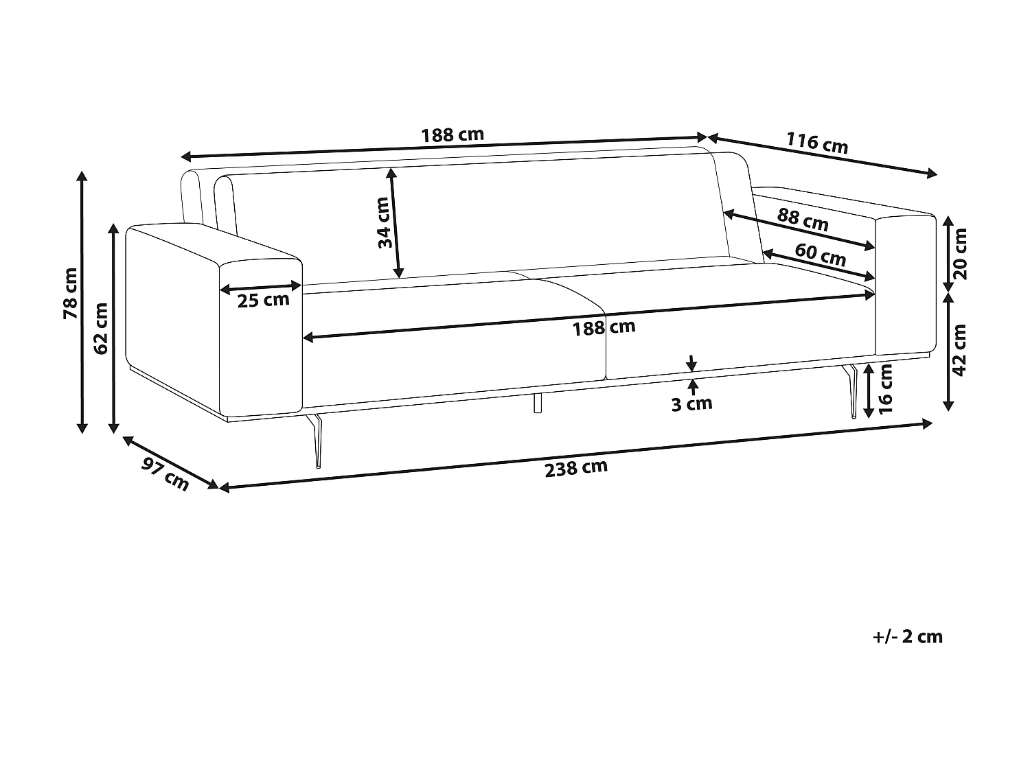 Driezitsbank linnen lichtbruin OSELO