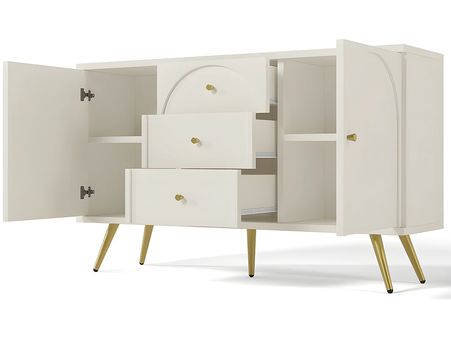 Cómoda con 3 cajones y 2 puertas - patas doradas - de aglomerado - Blanco