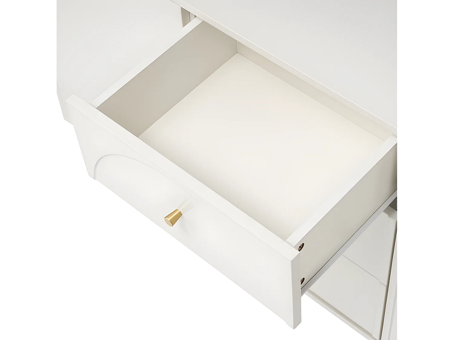 Commode avec 3 tiroirs et 2 portes - pieds dorés - en Panneaux de particules - Blanc