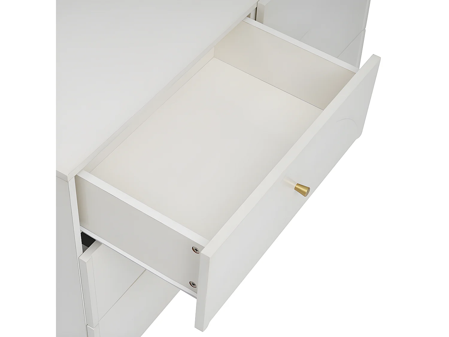 Commode avec 6 tiroirs - pieds dorés - en Panneaux de particules - Blanc