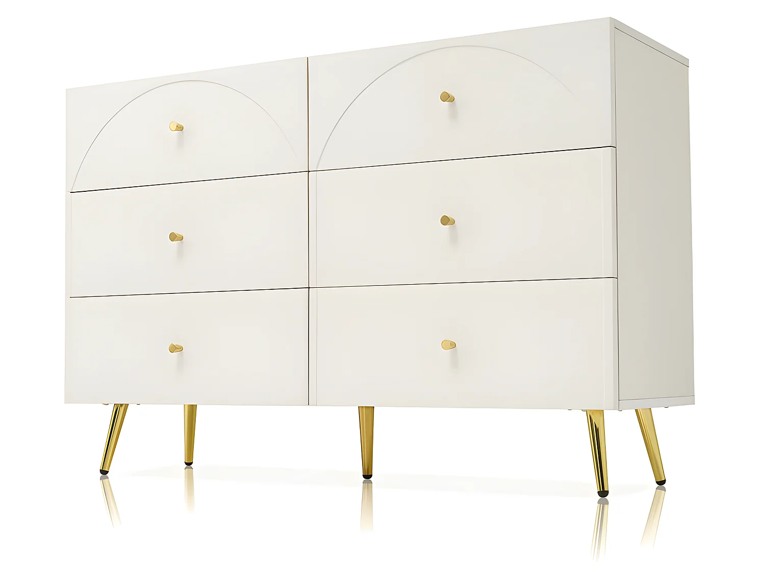 Commode avec 6 tiroirs - pieds dorés - en Panneaux de particules - Blanc