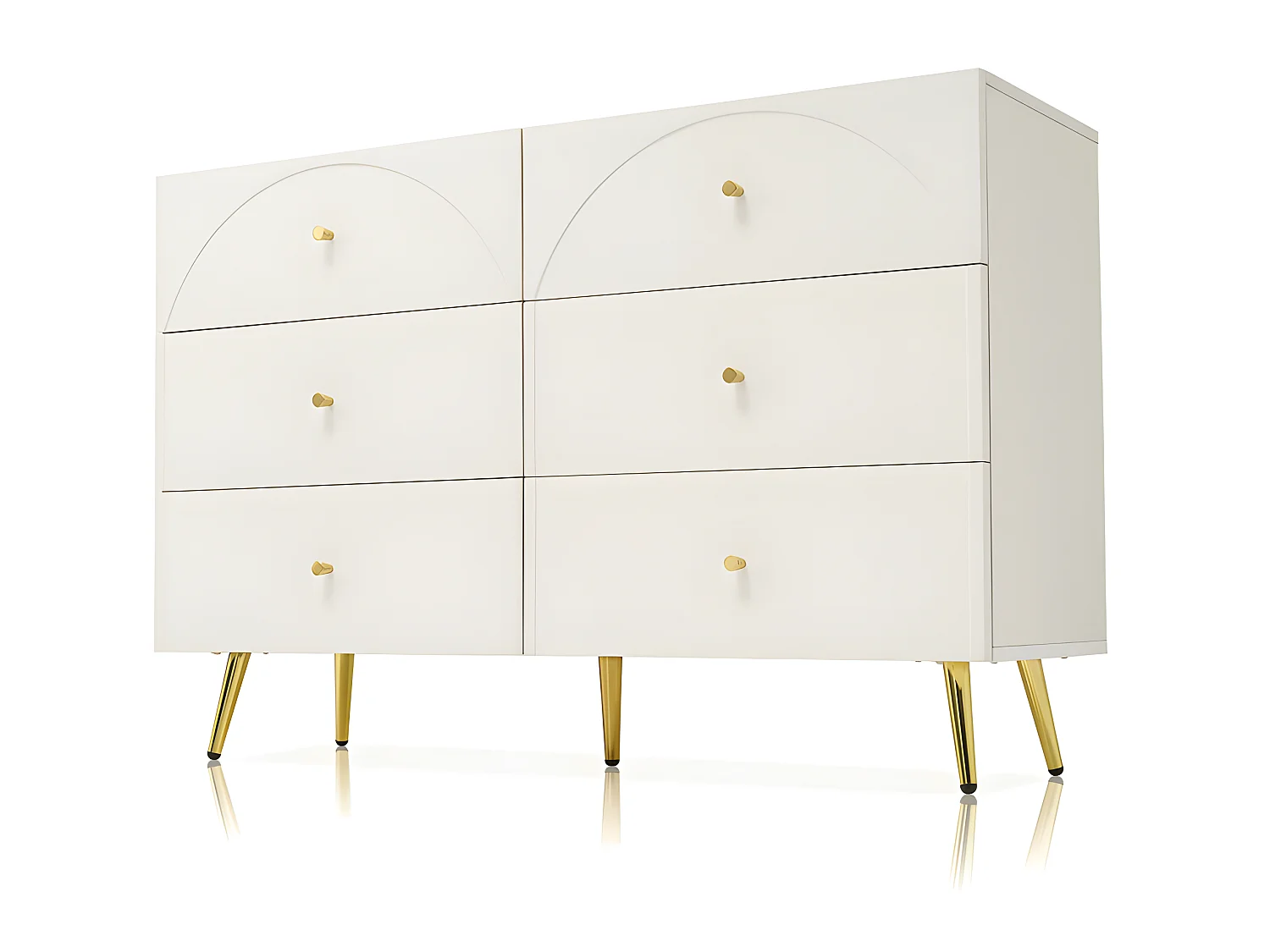 Kommode mit 6 Schubladen – goldene Füße – aus Spanplatte – Weiß