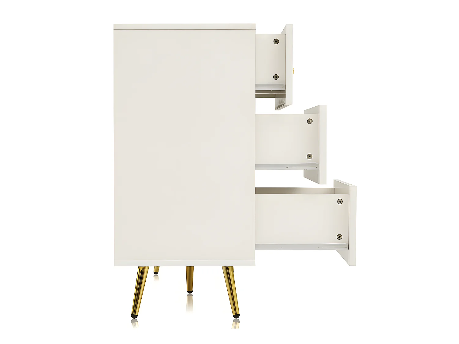 Kommode mit 6 Schubladen – goldene Füße – aus Spanplatte – Weiß