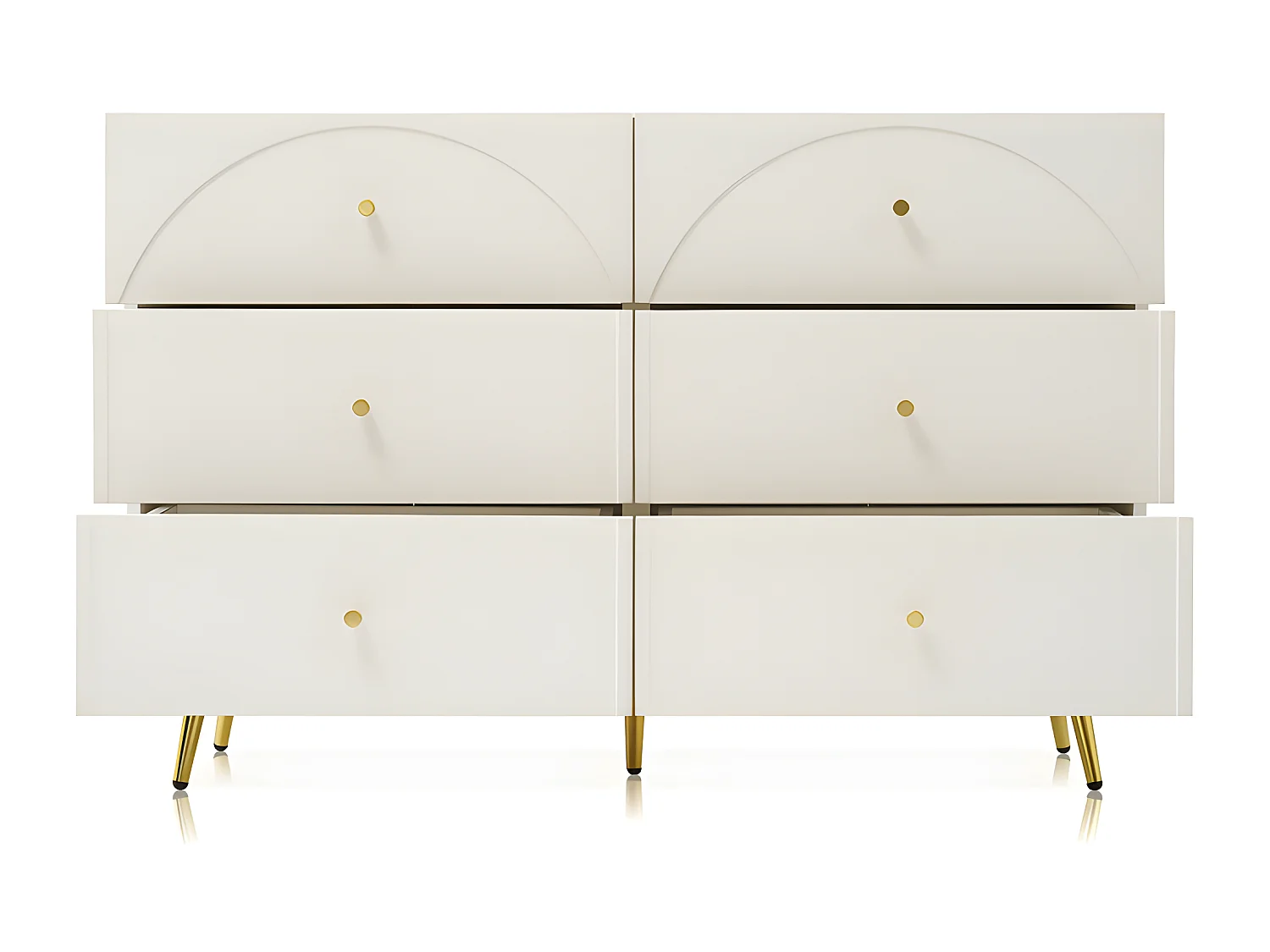 Kommode mit 6 Schubladen – goldene Füße – aus Spanplatte – Weiß