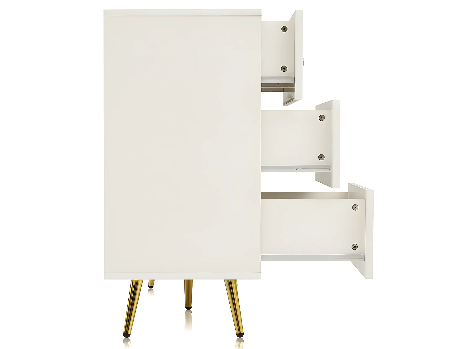 Commode avec 6 tiroirs - pieds dorés - en Panneaux de particules - Blanc