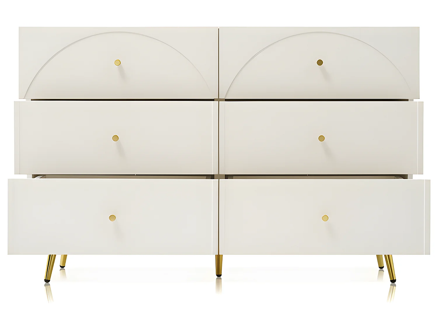 Commode avec 6 tiroirs - pieds dorés - en Panneaux de particules - Blanc