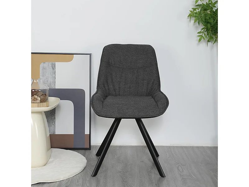 Lot de 2 chaises pivotantes en tissu gris foncé pieds métal - JADEN