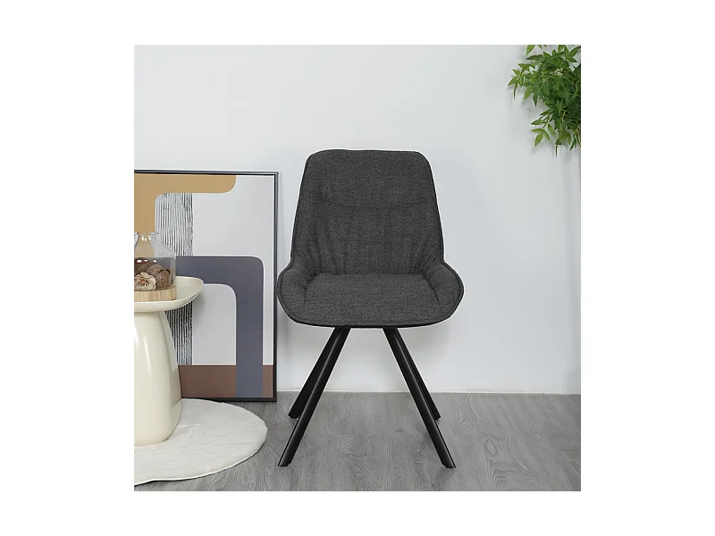Lot de 2 chaises pivotantes en tissu gris foncé pieds métal - JADEN