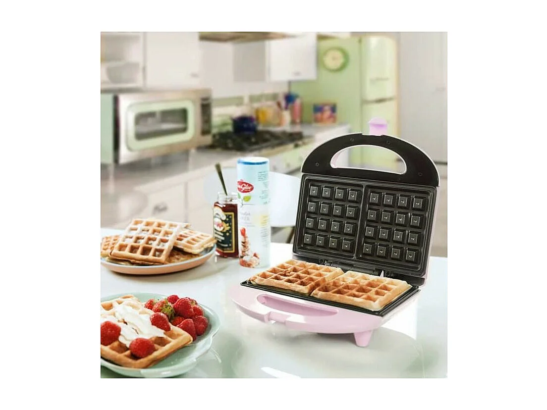 BESTRON ASW401P - Gaufrier au design retro pour des gaufres de Bruxelles, Sweet Dreams, Pour 2 gaufres, 700 W, Rose