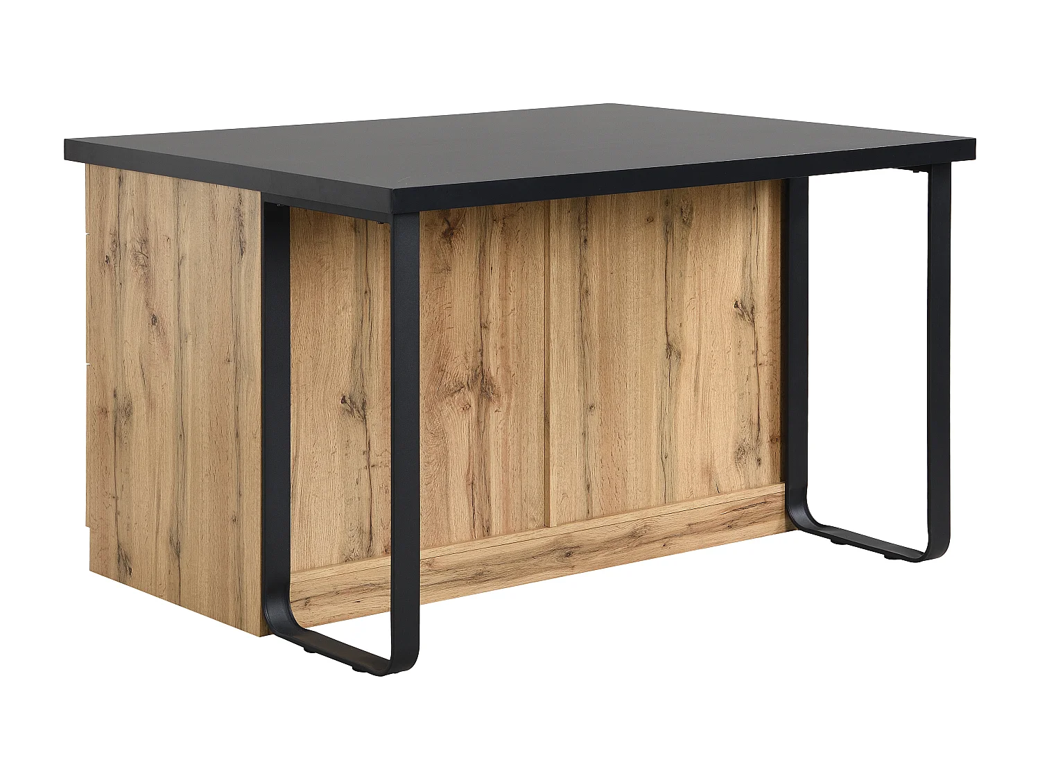 Kücheninsel mit 6 Schubladen aus MDF & Metall - Schwarz & Holzfarben hell - ALEGRITA