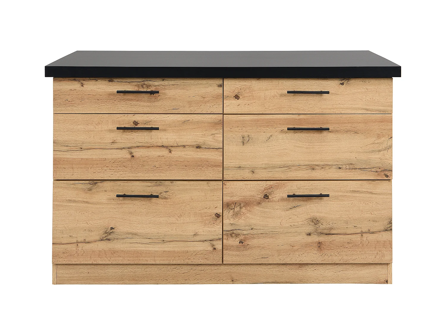 Ilot central de cuisine avec 6 tiroirs en MDF et métal - Noir et Naturel clair - ALEGRITA