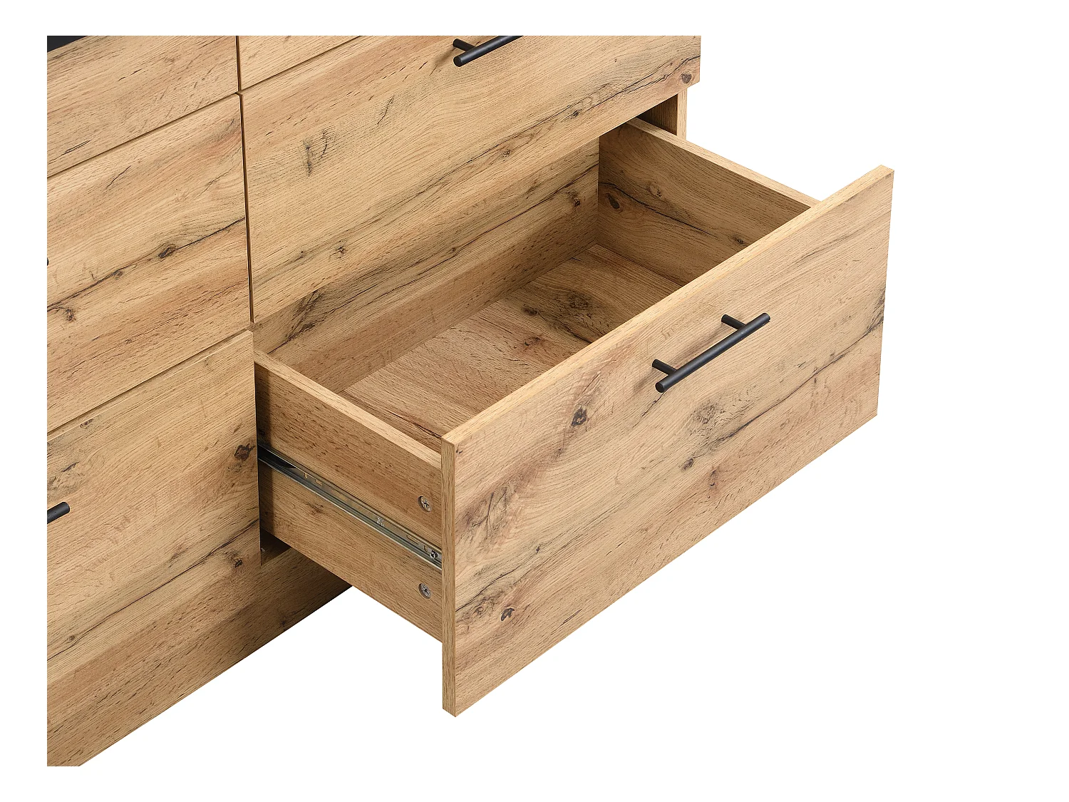 Ilot central de cuisine avec 6 tiroirs en MDF et métal - Noir et Naturel clair - ALEGRITA