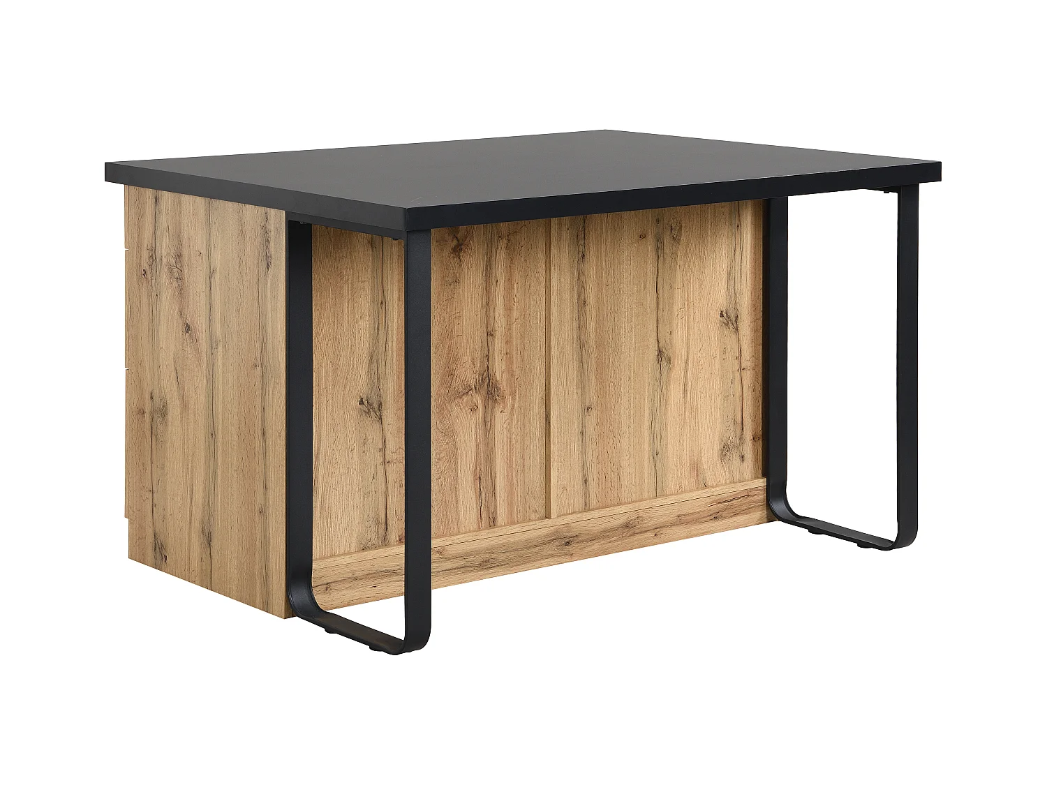 Ilot central de cuisine avec 6 tiroirs en MDF et métal - Noir et Naturel clair - ALEGRITA