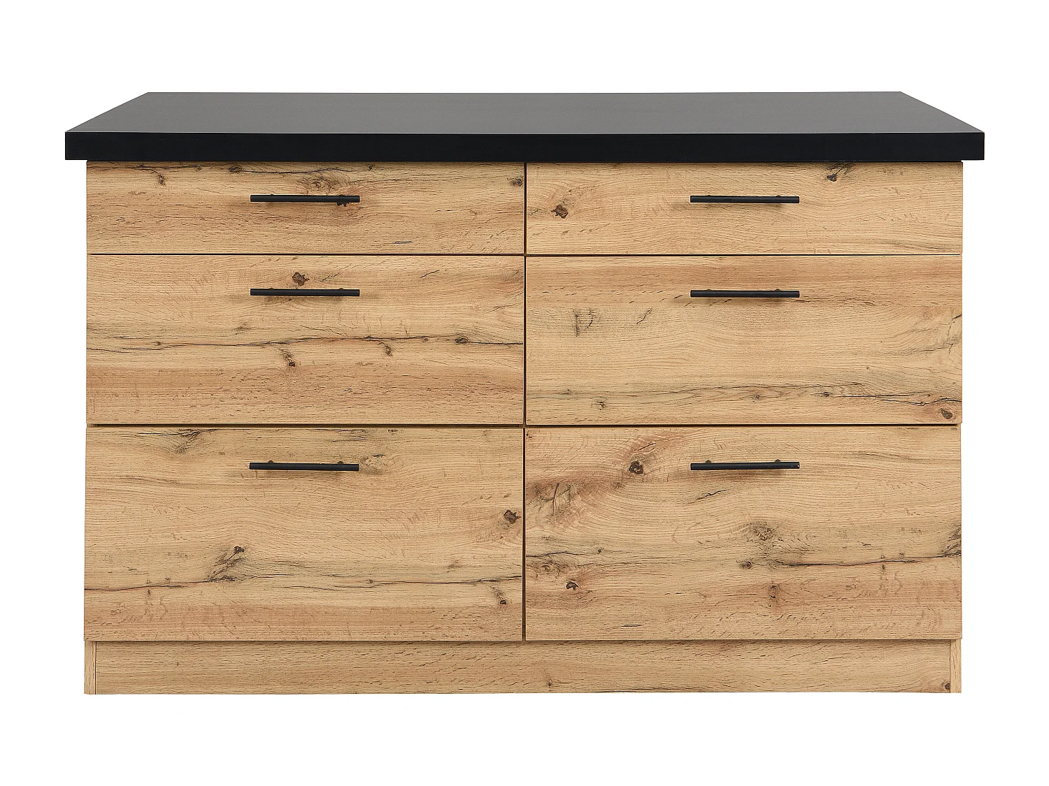 Köksö med 6 lådor i MDF och metall - Svart och Ljust naturlig - ALEGRITA