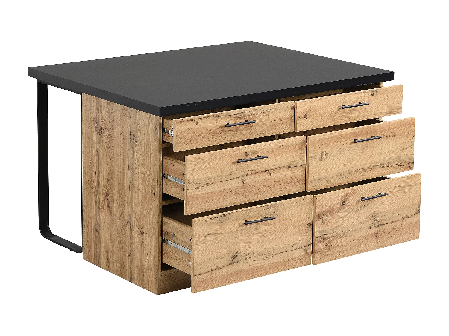 Köksö med 6 lådor i MDF och metall - Svart och Ljust naturlig - ALEGRITA