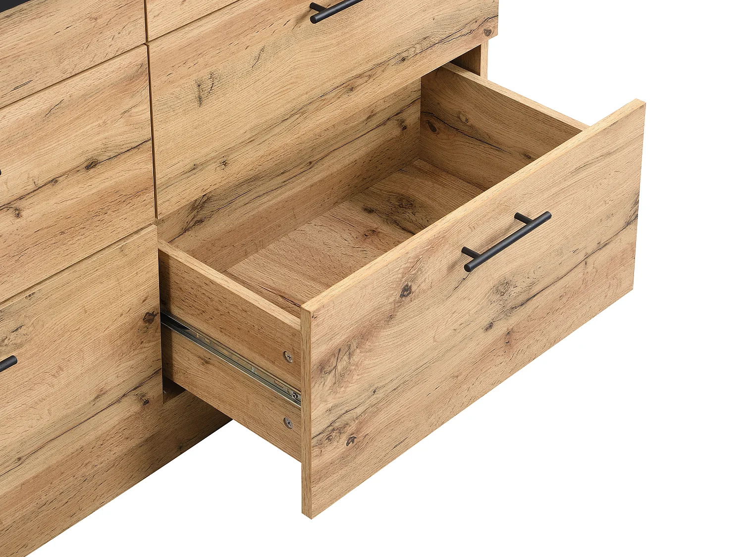 Köksö med 6 lådor i MDF och metall - Svart och Ljust naturlig - ALEGRITA